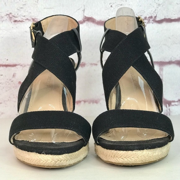 BANANA REPUBLIC TECLA Black Canvas Sz 9 Espadrille Wedge Crossover Ankle Strap - Picture 6 of 16